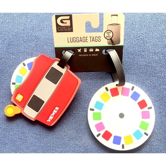 G-Force 2 Pack Viewer Master 3D Reel Disc Inspired Luggage Tags Red White FUN - Picture 1 of 5